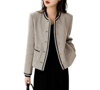 Goolecrimp Giacca da Donna in Tweed Senza Colletto a Righe Vintage, Elegante Giacca da Lavoro Sottile da Ufficio Corta Morbida in Tweed Giacca Ampia da Lavoro (Nero,XL)