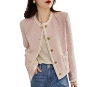 Goolecrimp Giacca da Donna in Tweed Senza Colletto a Righe Vintage, Elegante Giacca da Lavoro Sottile da Ufficio Corta Morbida in Tweed Giacca Ampia da Lavoro (Rosa,XL)