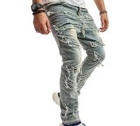 Goolecrimp Jeans Punk da Uomo Jeans Hip-Hop di Tendenza Casual Y2K Jeans retrò gotici Harajuku Slim Motorcycle Straight (Blu Vintage,S)