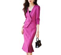 Goolecrimp Moda Primaverile Donna: Completo Blazer con Scollo a V e Gonna-Un Elegante Ensemble Due Pezzi Ideale per l'Ufficio e l'Ambiente Business (Rosa,XL)