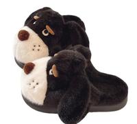 Goolecrimp Pantofole Di Peluche Calde Morbide E Confortevoli A Forma Di Cane Dei Cartoni Animati Da Donna Inverno Camera Da Letto Interna Antiscivolo Pantofole Durevoli (Nero,36-37)