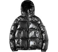 Goolecrimp Uomo Inverno Sciolto Lucido Caldo Piumino con Cappuccio Manica Lunga Cerniera Piumino Trapuntato Piumino Ultra Leggero con Cappuccio (Black,L)