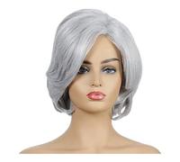 GOOPEEG Cosplay Parrucche Parrucche Corte Ricci Per Donne Bianche Parrucca Bob Ondulata Mista Bianco Argento Con Frangia Parrucca Quotidiana