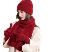 GOOPEEG Inverno 3 Pezzi Set Caldo E Traspirante Da Donna Con Cappello, Sciarpa Guanti Lavorati A Maglia Invernale Termico Accessori(Rot)
