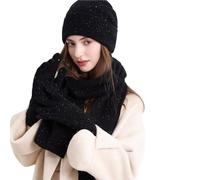 GOOPEEG Inverno 3 Pezzi Set Caldo E Traspirante Da Donna Con Cappello, Sciarpa Guanti Lavorati A Maglia Invernale Termico Accessori(Black)