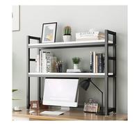 GOOPEEG Libreria Scaffale Ufficio, Cucina, Scaffale Da Tavolo A 2 Livelli Con Struttura In Acciaio E In Legno Banco Per Piccoli Uffici Industriale(Black+white)