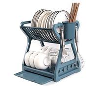 GOOPEEG Scolapiatti,Portautensili Cestello Portaoggetti Scolapiatti Da Cucina A Doppio Strato Con Gabbia Per Bacchette Per Organizer Cucina Moderno(Blue)