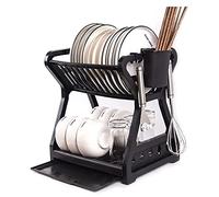 GOOPEEG Scolapiatti,Portautensili Cestello Portaoggetti Scolapiatti Da Cucina A Doppio Strato Con Gabbia Per Bacchette Per Organizer Cucina Moderno(Black)