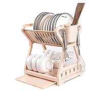 GOOPEEG Scolapiatti,Portautensili Cestello Portaoggetti Scolapiatti Da Cucina A Doppio Strato Con Gabbia Per Bacchette Per Organizer Cucina Moderno(Apricot)