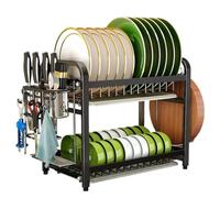 GOOPEEG Scolapiatti,Portautensili Scolapiatti A 2 Ripiani In Acciaio Inox 304, Asciugatrice, Salvaspazio Per Ripiano Portaoggetti Da Cucina Organizer Cucina Moderno