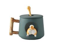 GOOPEEG Tazza Cappuccino, Tazze Tazza da tè Corgi con Divertente Manico E Coperchio Motivo A Venature del Legno, caffè in Ceramica Statuetta 3D Moka(E)