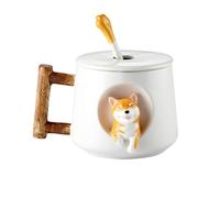 GOOPEEG Tazza Cappuccino, Tazze Tazza da tè Corgi con Divertente Manico E Coperchio Motivo A Venature del Legno, caffè in Ceramica Statuetta 3D Moka(A)