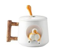 GOOPEEG Tazza Cappuccino, Tazze Tazza da tè Corgi con Divertente Manico E Coperchio Motivo A Venature del Legno, caffè in Ceramica Statuetta 3D Moka(D)