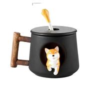 GOOPEEG Tazza Cappuccino, Tazze Tazza da tè Corgi con Divertente Manico E Coperchio Motivo A Venature del Legno, caffè in Ceramica Statuetta 3D Moka(C)