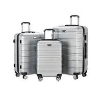 GOOPEEG Valige Set Di 3 Pezzi In ABS Per Valigie Con Spinner Di Blocco 20 Pollici 24 Pollici 28 Pollici, Bagagli Leggeri Per Viaggi Luggage(Blue,Silver)