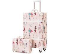 GOOPEEG Valige Set Di Valigie Vintage Da 2 Pezzi, Simpatico Bagaglio Da Viaggio Con Borsa Da 12 Pollici, Lato Rigido In Finta Pelle Luggage(20"+12")