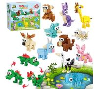 Goorder Gadget Feste Compleanno Bambini, 12 Set Mini Blocchi Costruzione Animali Mattoni Giocattoli, 3 IN 1 Mini Mattoncini Costruzioni Bambini 6-12 Anni, Party Favors per Pasqua Carnevale Natale