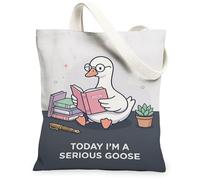 Goose Canvas Tote Bag per donne, fantasiosi libri giocosi Pianta Nessuno Bianco Lavabile Riutilizzabile Tutti i giorni Tote Bags Idee per Tra, Bianco, 13x15 Inch