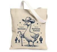 Goose Canvas Tote Bag per le donne, fantasioso giocoso cappello da cowboy cactus nessuno beige lavabile riutilizzabile borse tote idee F, Beige, 13x15 Inch
