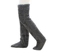 Goose down Knee Socks for Christmas, Plush Over the Knee Long Tube Sock, Winter Leg Warmers, Soft Cozy, for Women Sleeping (Dark Gray)