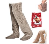 Goose Down Knee Socks for Christmas, Socks Long Fuzzy Thigh High Warm, Thickened Goose Down Leg Warming Knee socks, Plush Warmth Long Sock, for the Winter, Adult Men and Women (light coffee)