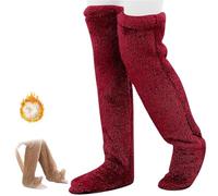 Goose Down Knee Socks for Christmas,Soft Cozy Long Fuzzy Thigh High Socks,Plush Over The Knee Tube Slipper Sock (IT, Testo, Taglia unica, Regular, Regular, Red)