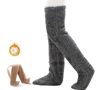 Goose Down Knee Socks for Christmas,Soft Cozy Long Fuzzy Thigh High Socks,Plush Over The Knee Tube Slipper Sock (IT, Testo, Taglia unica, Regular, Regular, Dark Gray)