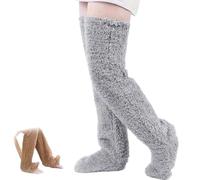 Goose Down Knee Socks for Christmas,Soft Cozy Long Fuzzy Thigh High Socks,Plush Over The Knee Tube Slipper Sock (IT, Testo, Taglia unica, Regular, Regular, Light Gray)