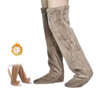 Goose Down Knee Socks for Christmas,Soft Cozy Long Fuzzy Thigh High Socks,Plush Over The Knee Tube Slipper Sock (IT, Testo, Taglia unica, Regular, Regular, Coffee)