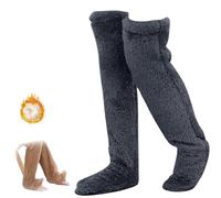 Goose Down Knee Socks for Christmas,Soft Cozy Long Fuzzy Thigh High Socks,Plush Over The Knee Tube Slipper Sock (IT, Testo, Taglia unica, Regular, Regular, Black)