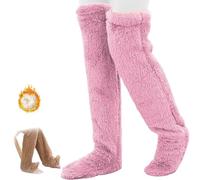 Goose Down Knee Socks for Christmas,Soft Cozy Long Fuzzy Thigh High Socks,Plush Over The Knee Tube Slipper Sock (IT, Testo, Taglia unica, Regular, Regular, Pink)