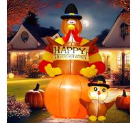 GOOSH Altezza 1,8 m Gonfiabili del Ringraziamento Turchia su zucca e tacchino, decorazione da cortile con luci LED integrate per vacanze/feste/cortile/giardino