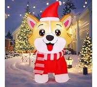 GOOSH Decorazioni natalizie gonfiabili per esterni a forma di cane da 1,6 m, simpatico corgi punny che indossa un cappello di Babbo Natale con LED integrati, per giardino, prato, decorazione interna