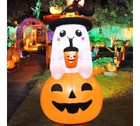 GOOSH Zucca fantasma gonfiabile per Halloween, 1,5 m, decorazioni per esterni, fantasma, fantasma in zucca con LED integrati, decorazione per interni, giardino, prato
