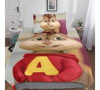 GOOSMI Alvin And The Chipmunks Bedding Set 3D Stampa Set Di Biancheria Da Letto 2 Pezzi Personaggi animati Copripiumino in Microfibra Con Cerniera E Federa Per Adulti E Bambini Single（135x200cm）