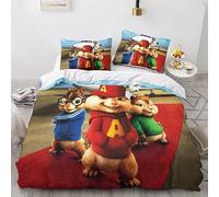 GOOSMI Alvin And The Chipmunks Set Di Biancheria Da Letto 3D Personaggi animati Copripiumino Microfibre 3 Pezzi Copripiumino Con Chiusura A Cerniera E Federa Per Adulti E Bambini Double（200x200cm）