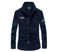GOOSMI Camicia Militare Uomo Autunno Spalla Abbottonatura Camicie Casual per Gli Uomini Slim Fit Tinta Unita All'Aperto Camicia Uomo Classico Abbottonatura Camicia Uomo D-Royal Blue1 M