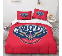 GOOSMI New Orleans Pelicans Set Di Biancheria Da Letto Con Stampa 3D, NBA Team Logo Microfibre Copripiumino Con Cerniera 3 Pezzi Incluso Copripiumino E Federe, Per Ragazzi E Ragazze Double（200x200cm）