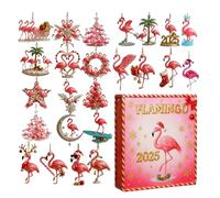 Goowafur Calendario 'Avvento Con Sposalizio Natalizio,Calendario Di Conteggio Alla Rovescia 24 Giorni Con Decorazioni Flamingo - Ricordo In Acrilico 2D Appendibile Per Feste Invernali - Da Appendere
