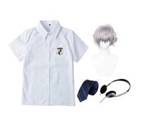 Gooyeh Till Cosplay Costume Anime Scuola Uniforme Camicia Bianco Outfit | Till Ivan Cosplay, cuffie, cravatta, forcina per capelli, costume per Halloween da uomo