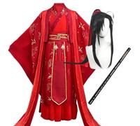 Gooyeh Wei Wu Xian Cosplay Costume Anime Rosso Hanfu Set Completo | Wei Wuxian e Lan Wang Ji Cosplay, cinese antico Hanfu abbigliamento, abiti da sposa, Halloween Dress Up Party Carnevale