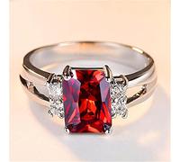 GOOZHI Anelli, Anello Vintage da Uomo e da Donna con Pietra Quadrata Nera, alla Moda, Color Argento, con Cristalli, for Matrimonio e Fidanzamento, for Uomo e Donna.(Red,7)