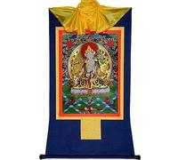 GOOZHI Broccato Buddista Thangka Pittura tibetana di Tara Bianca for la Decorazione della casa, Meditazione Buddista Thangka, Poster con Stampa Artistica in Broccato(Blue,M)