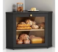 Goozii Scatola per pane angolare per piano di lavoro della cucina, contenitore nero per pane fatto in casa, contenitore per pane a due strati sotto il supporto dell'armadio, grande supporto per il