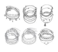 GoPaw 27 Pezzi Braccialetti a Catena in Argento per Donna Braccialetti Impilabili Placcati in Argento Bracciale Twist in Argento Bracciale in Corda Bracciale Tennis Gioielli di Moda (Argento B)