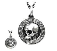 Goplnma Memento Mori - Pendente a forma di teschio, per Halloween, con motivo a forma di teschio, 3D, effetto titanio, Acciaio inossidabile