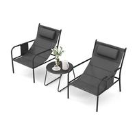 GOPLUS 3 x salotto da giardino esterno per 2 persone, tavolo con sedie da esterno con portico, seduta imbottita, cuscino per testa, telaio in metallo, per giardino, balcone, terrazza, portico, grigio