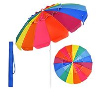 GOPLUS Ombrellone da spiaggia con 16 stecche in fibra di vetro, ombrellone da mare con palo in ferro e lega di zinco da 2,43 m, con Borsa di Trasporto (Colori dell'arcobaleno)