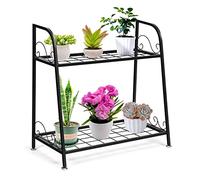 GOPLUS Portavasi in Ferro Battuto a 2 Piani da Interno e Esterno, Per Giardino, Balcone Nero, 63x30,5x61,5 cm (Modello 3)