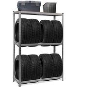 GOPLUS Scaffale Porta Gomme Auto, in Acciaio, 3 Ripiani, Supporto per 8 Pneumatici, per Officina, Garage, Magazzino, Portata 265 kg/Strato, Carico circa 800kg, 180x120x40cm